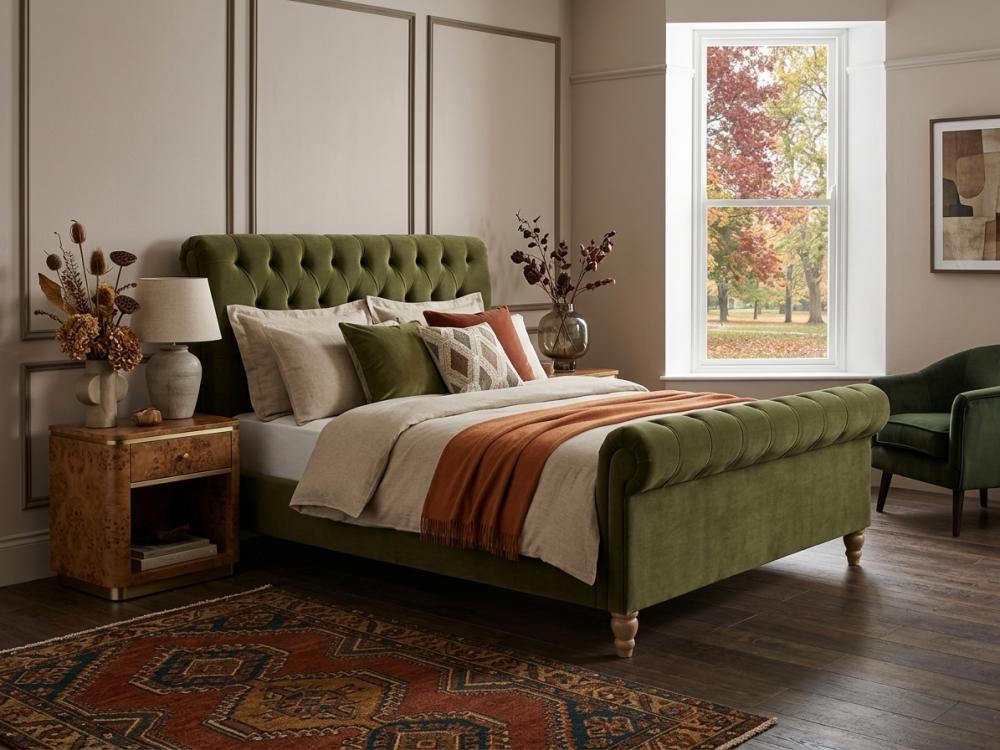 Bromley sleigh bed in a warm bedroom