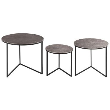 Linear set of three round tables
